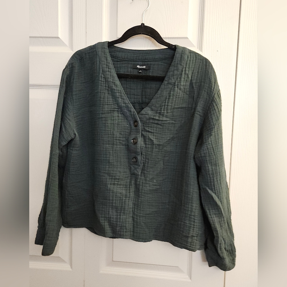 Madewell Forest Green V-Neck Blouse